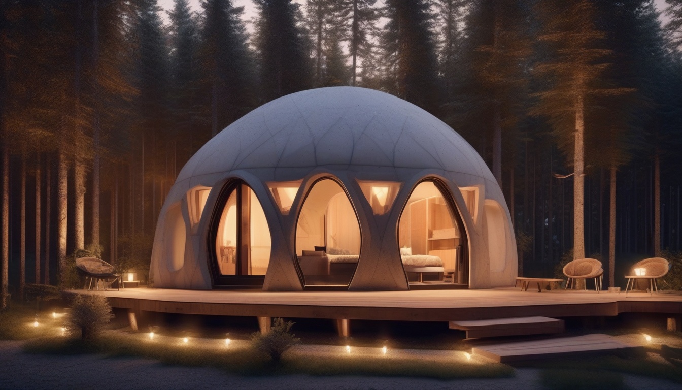 森の中に建つ3Dプリント製グランピングドーム